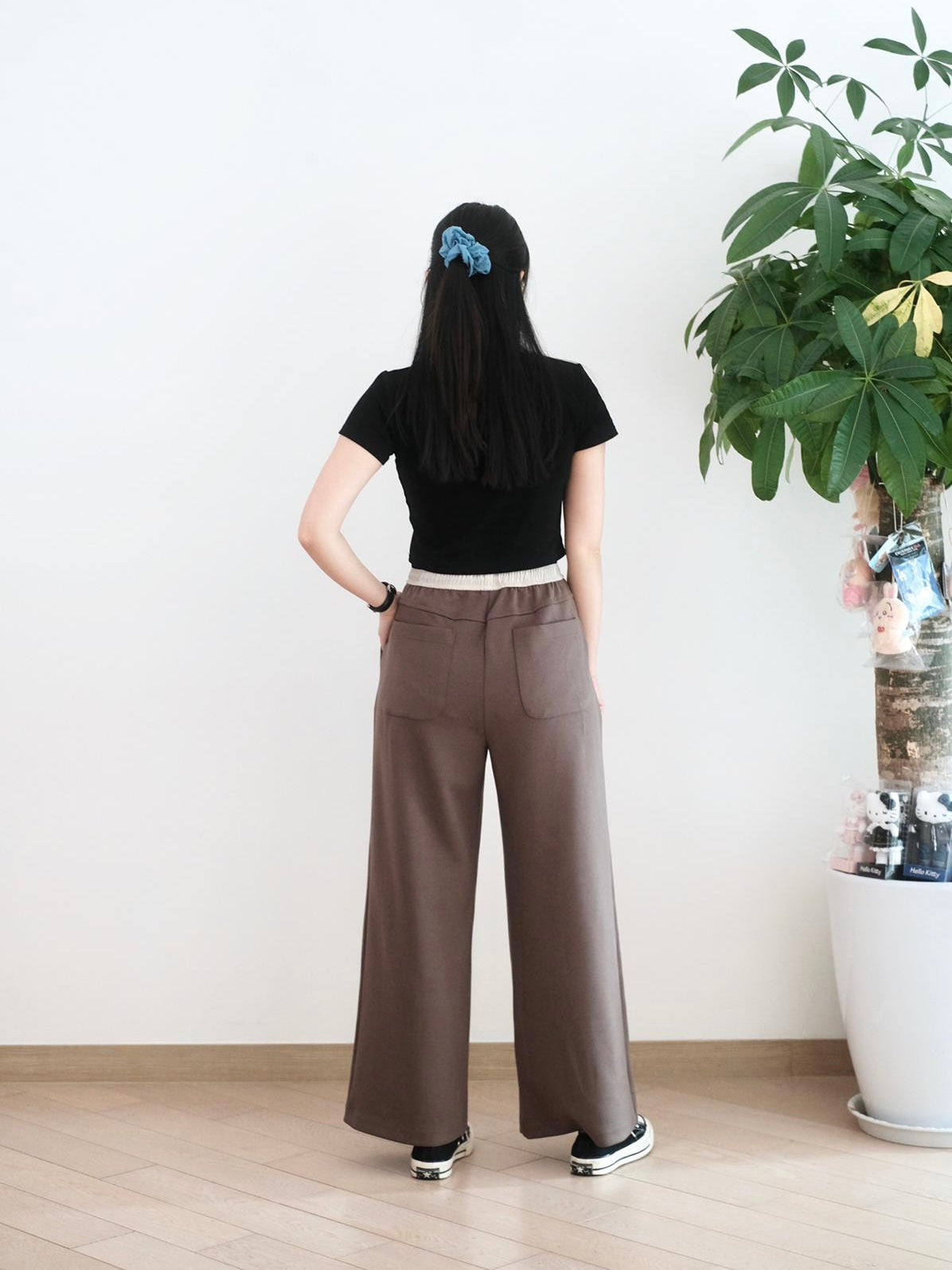 Moci 拼邊闊腳休閑褲