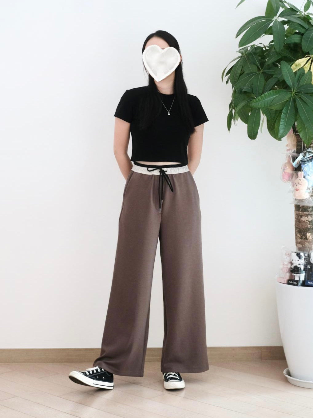 Moci 拼邊闊腳休閑褲