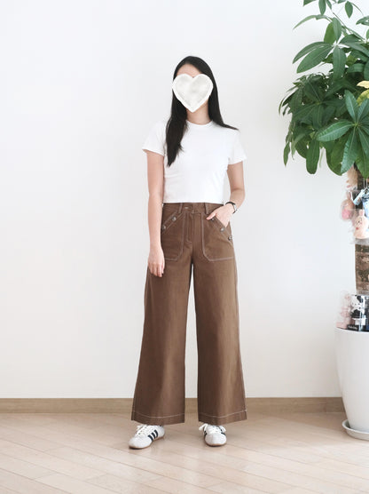Moci 鈕扣口袋直筒扯布褲