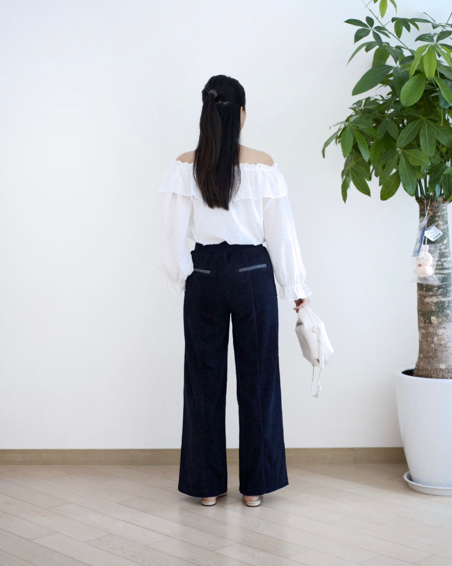 Moci 鈕扣闊筒扯布褲︎