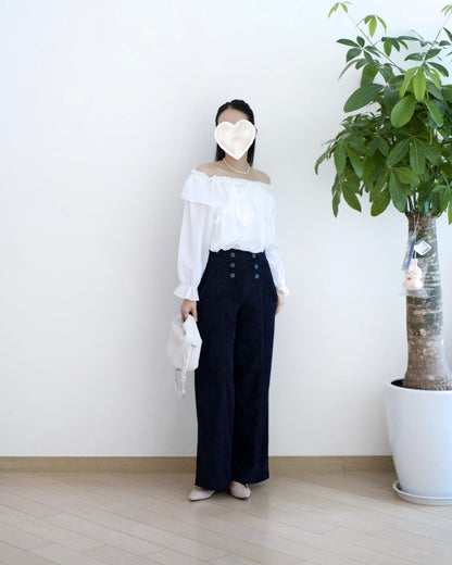 Moci 鈕扣闊筒扯布褲︎