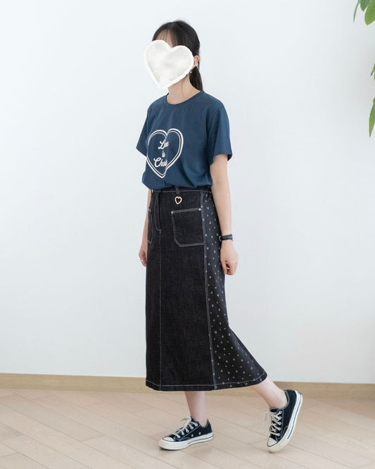 Moci 心心pattern牛仔中長裙
