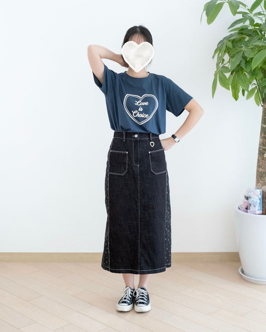 Moci 心心pattern牛仔中長裙