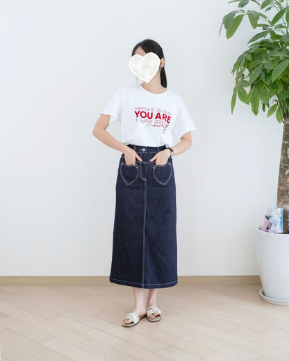Moci 心心牛仔中長裙