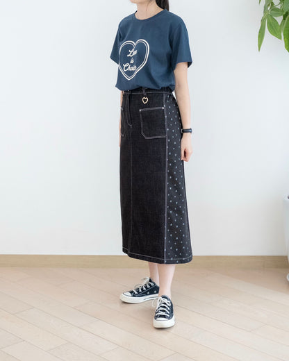 Moci 心心pattern牛仔中長裙
