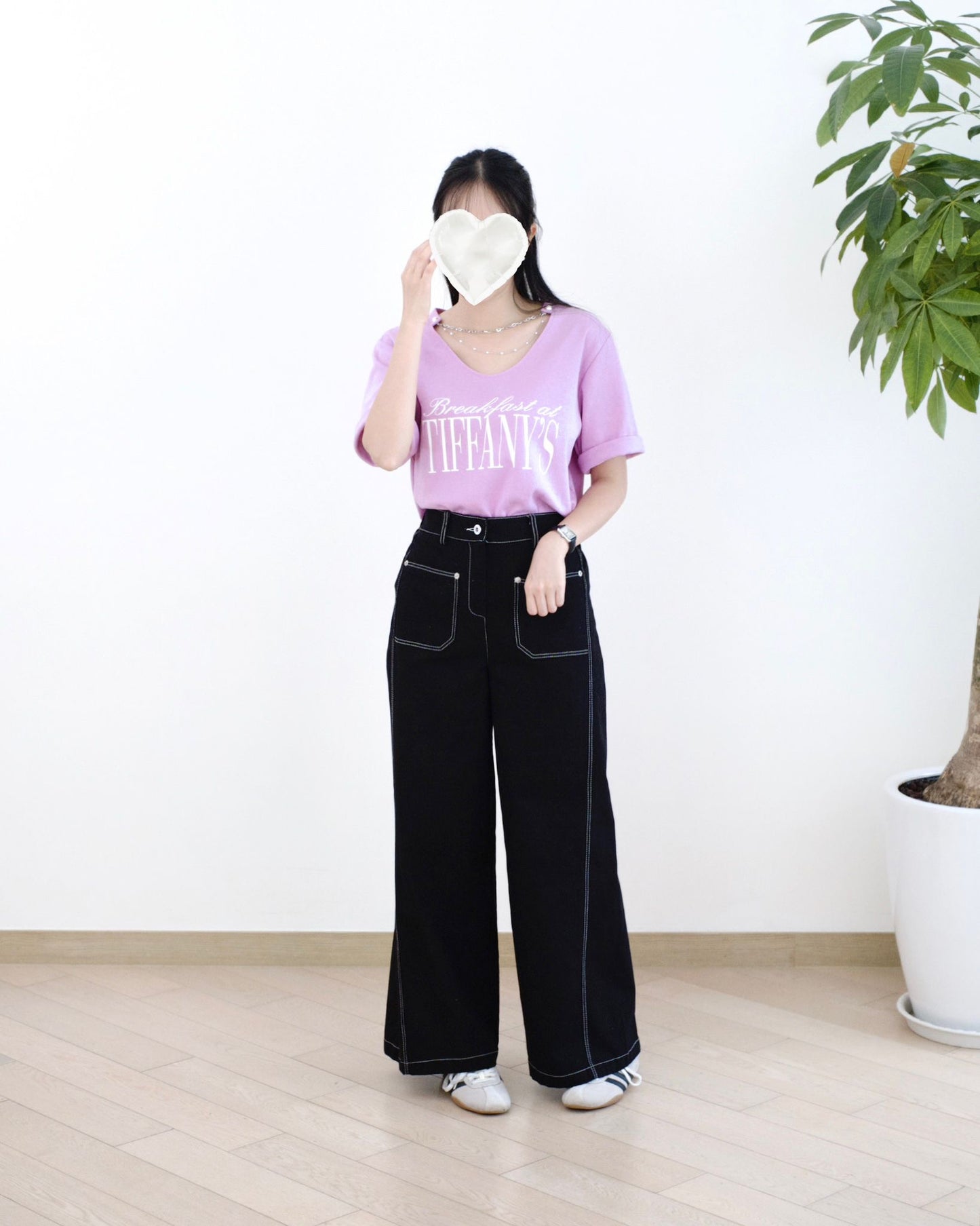 Moci 明線口袋闊筒扯布褲