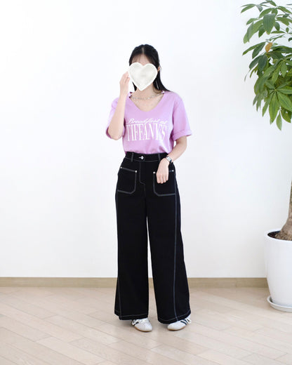 Moci 明線口袋闊筒扯布褲