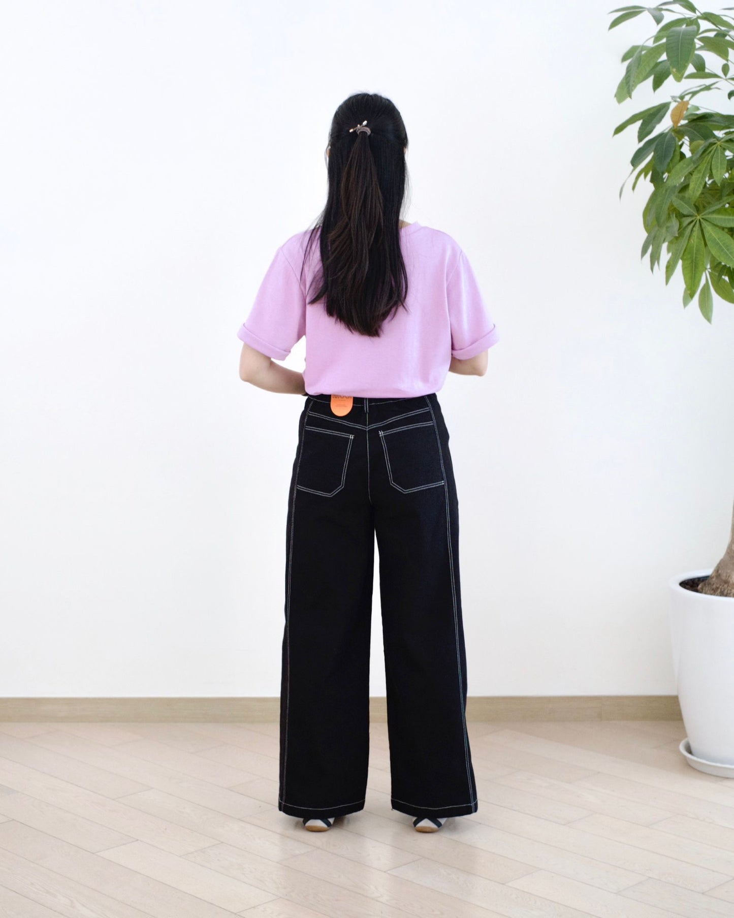 Moci 明線口袋闊筒扯布褲