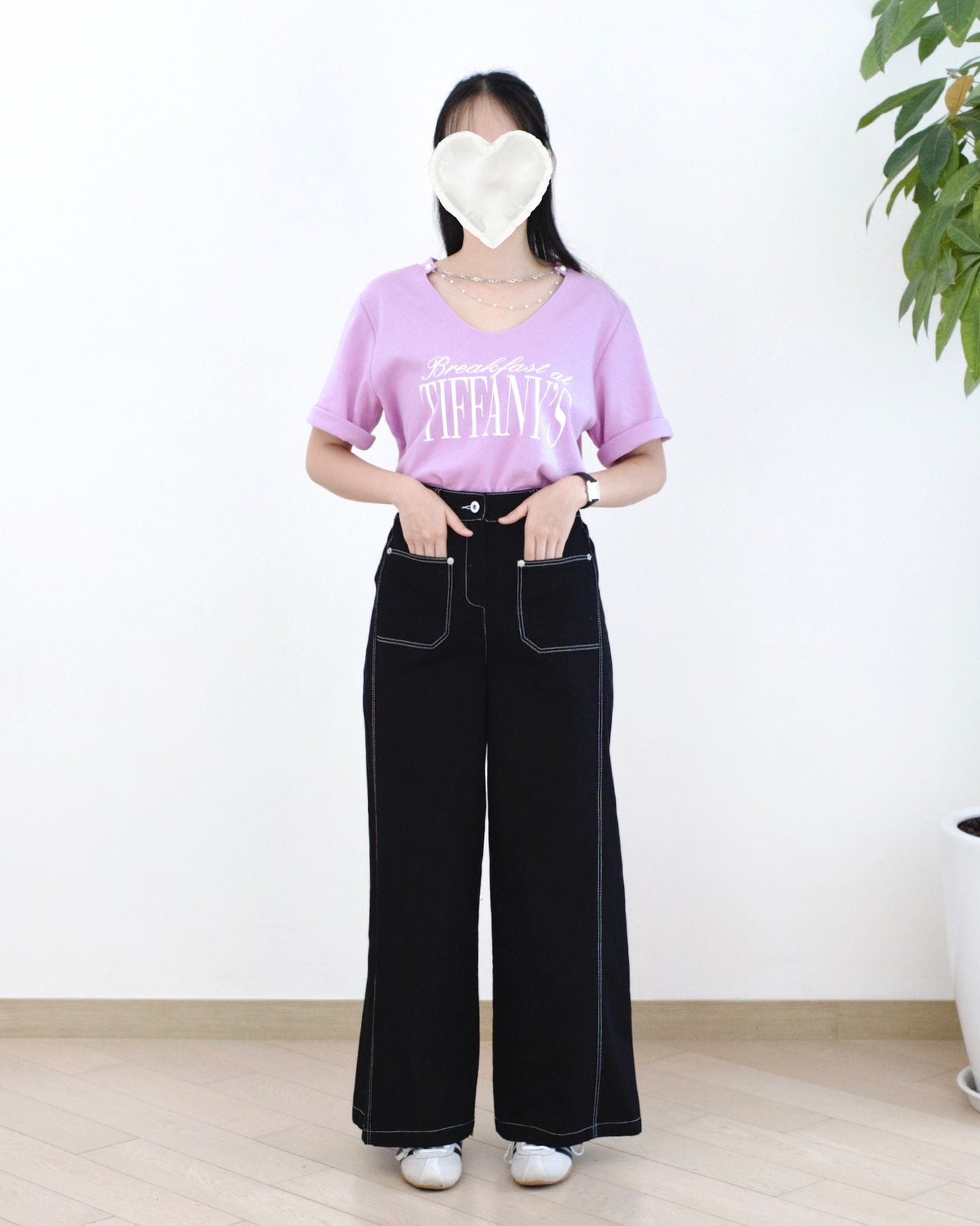 Moci 明線口袋闊筒扯布褲