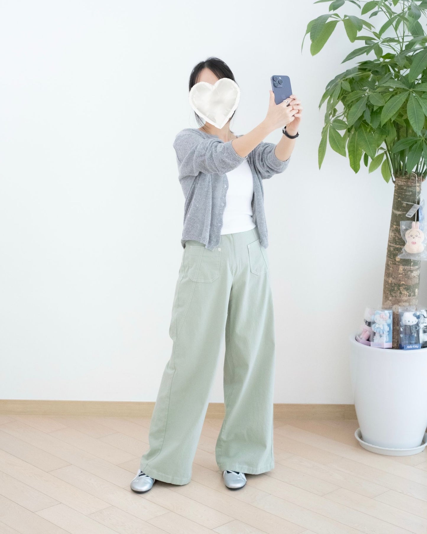 Moci 口袋斜骨高腰扯布褲