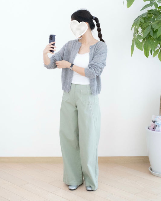 Moci 口袋斜骨高腰扯布褲