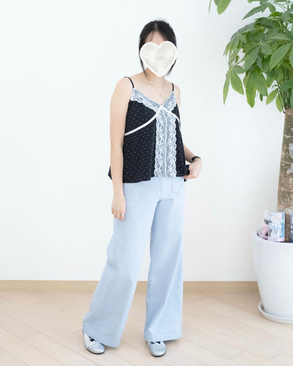 Moci 口袋斜骨高腰扯布褲
