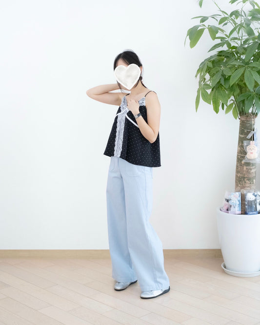 Moci 口袋斜骨高腰扯布褲