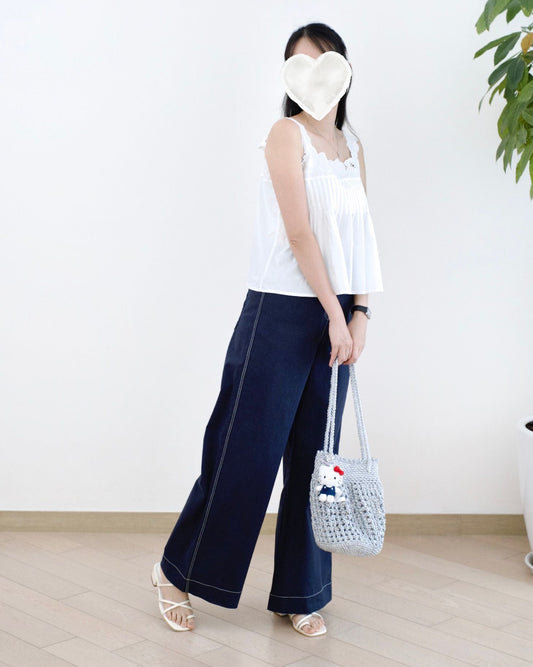 Moci 後口袋明線闊筒扯布褲