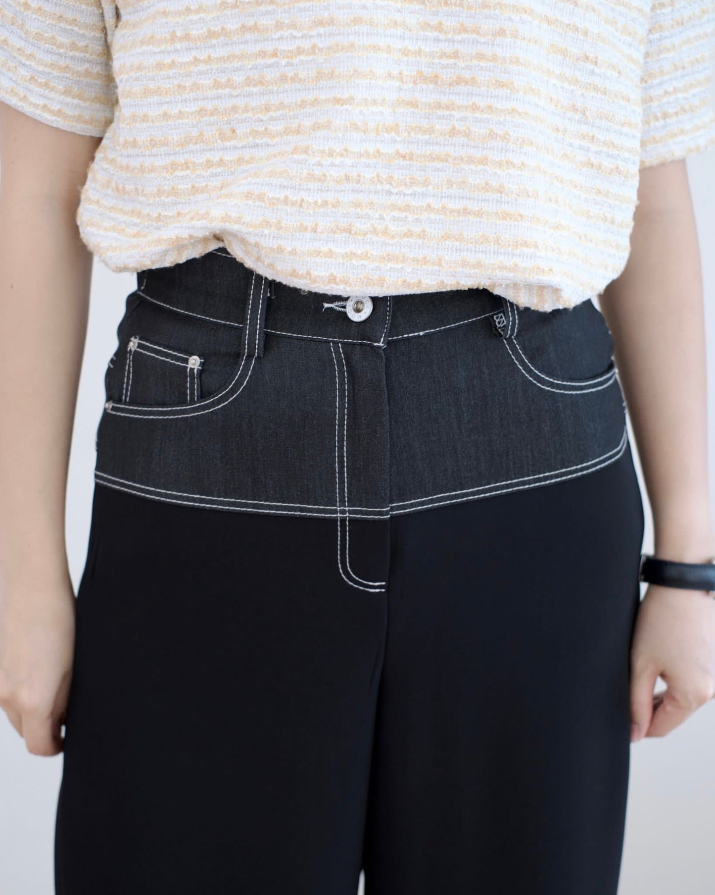 Moci 明線併布闊筒休閑褲