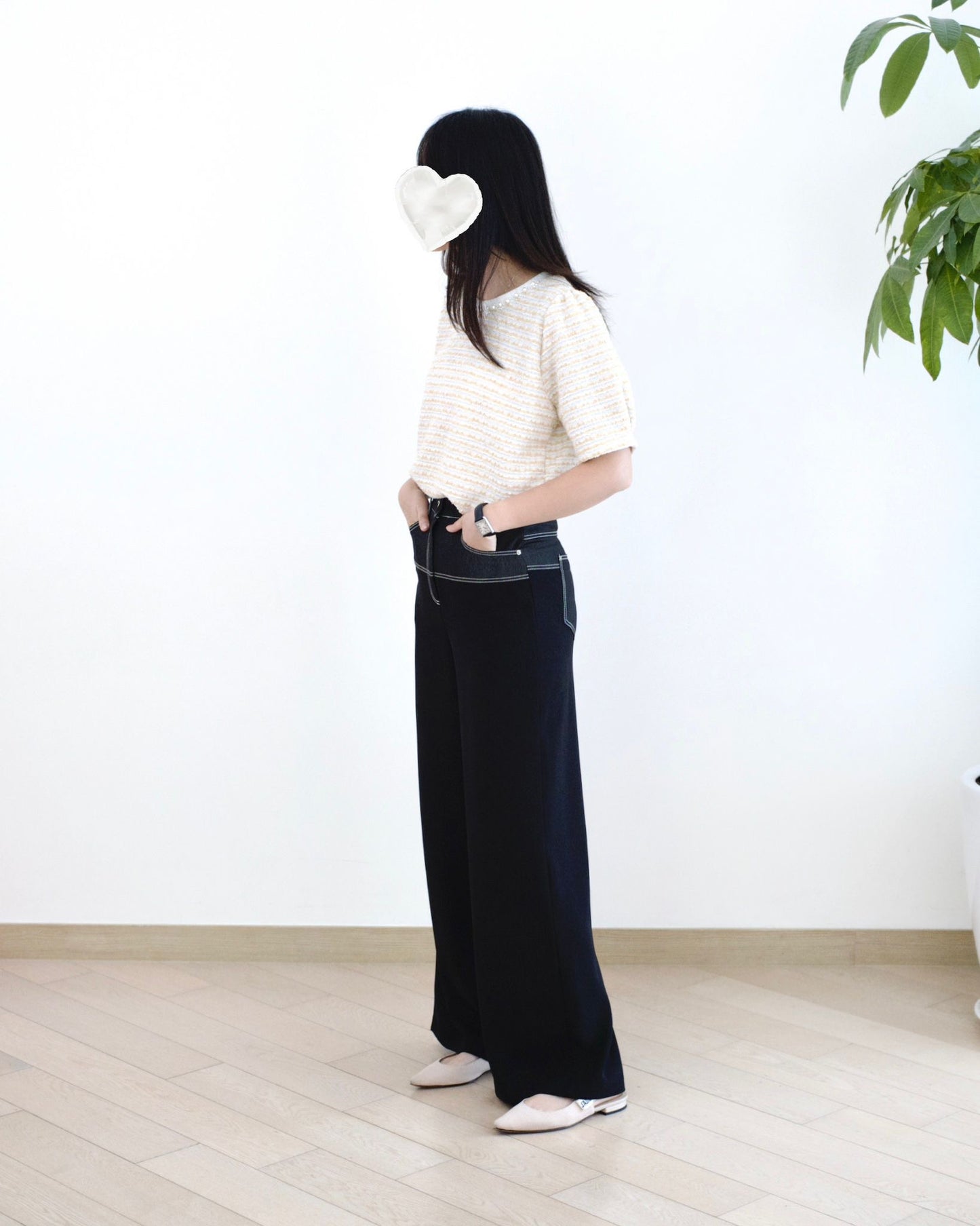 Moci 明線併布闊筒休閑褲