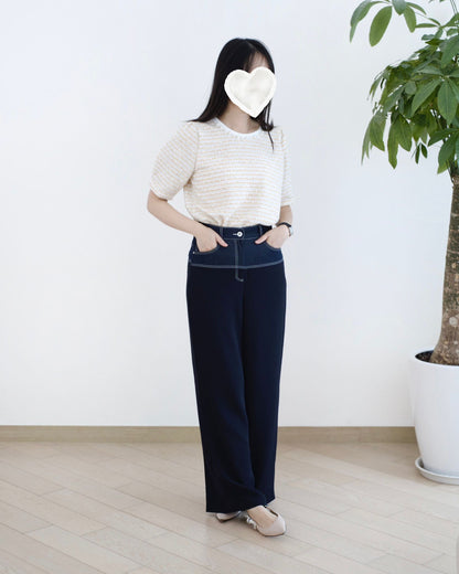 Moci 明線併布闊筒休閑褲