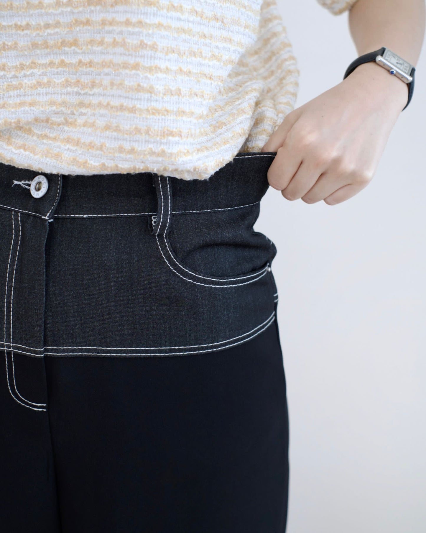 Moci 明線併布闊筒休閑褲