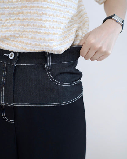 Moci 明線併布闊筒休閑褲