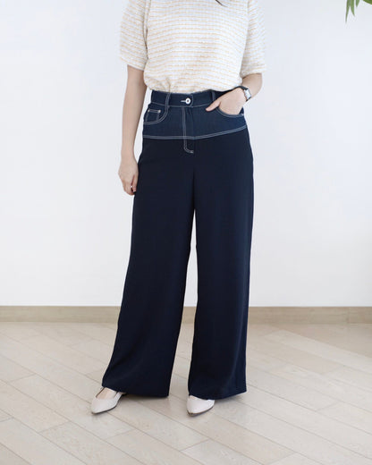 Moci 明線併布闊筒休閑褲