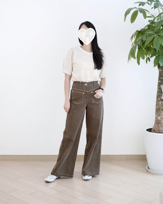 Moci 小V腰線闊筒扯布褲