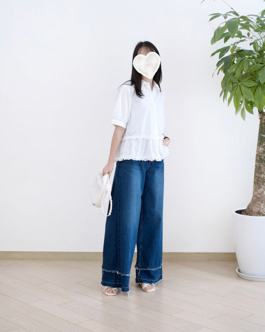 Moci 蘇蘇褲腳闊筒牛仔褲