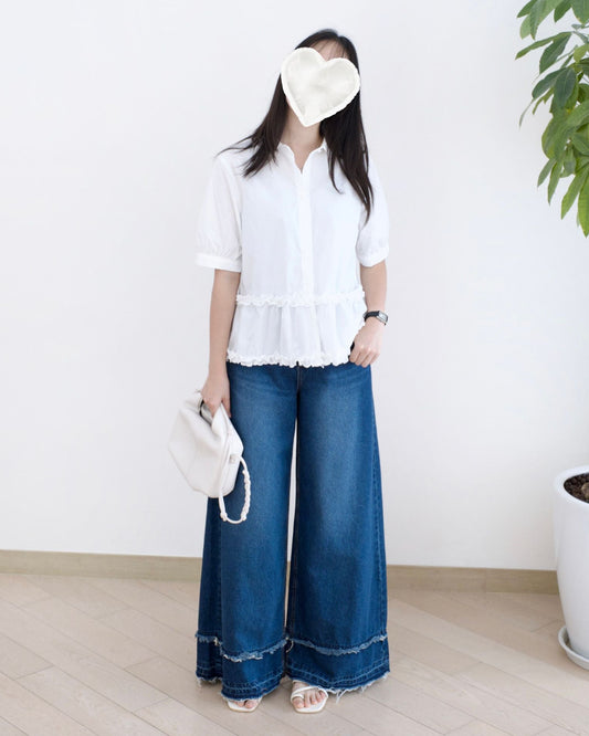 Moci 蘇蘇褲腳闊筒牛仔褲