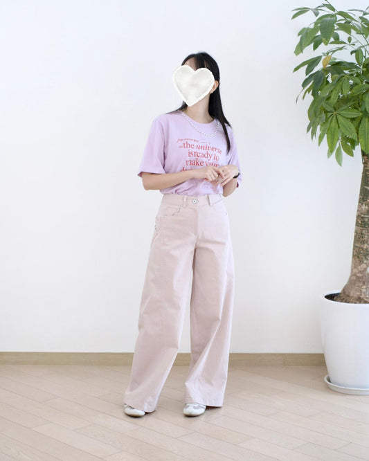 Moci 後雙口袋闊筒扯布褲