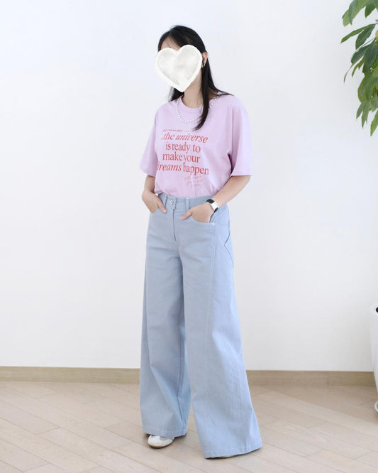 Moci 後雙口袋闊筒扯布褲