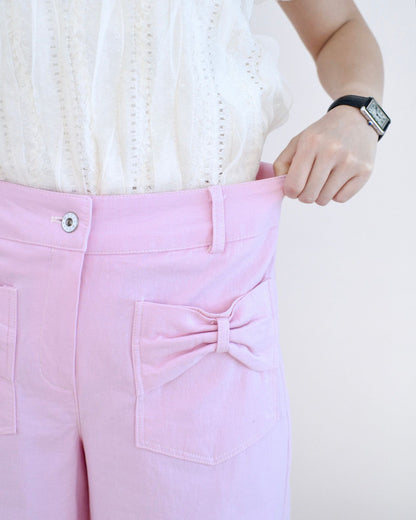 Moci 蝴蝶結口袋闊筒扯布褲