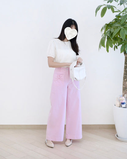 Moci 蝴蝶結口袋闊筒扯布褲