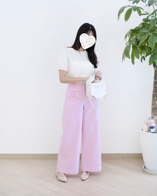 Moci 蝴蝶結口袋闊筒扯布褲