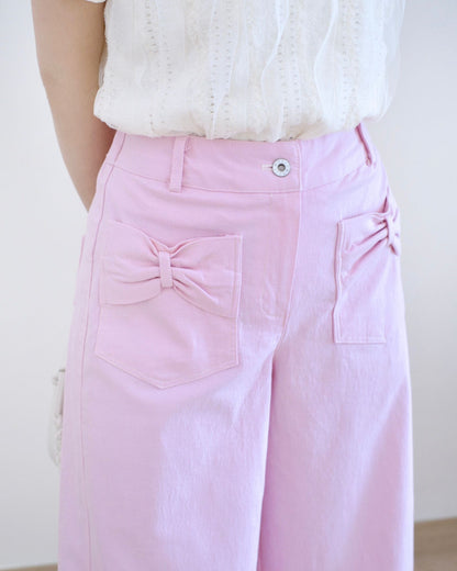 Moci 蝴蝶結口袋闊筒扯布褲