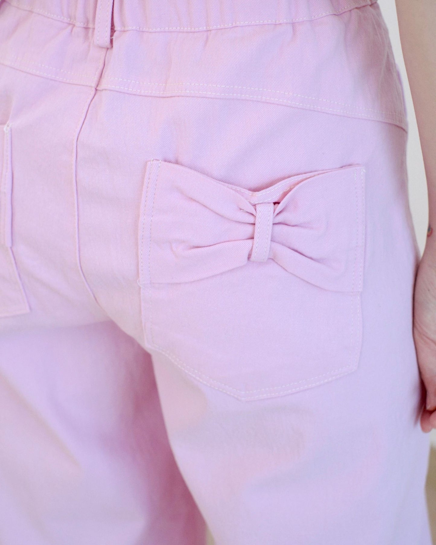 Moci 蝴蝶結口袋闊筒扯布褲