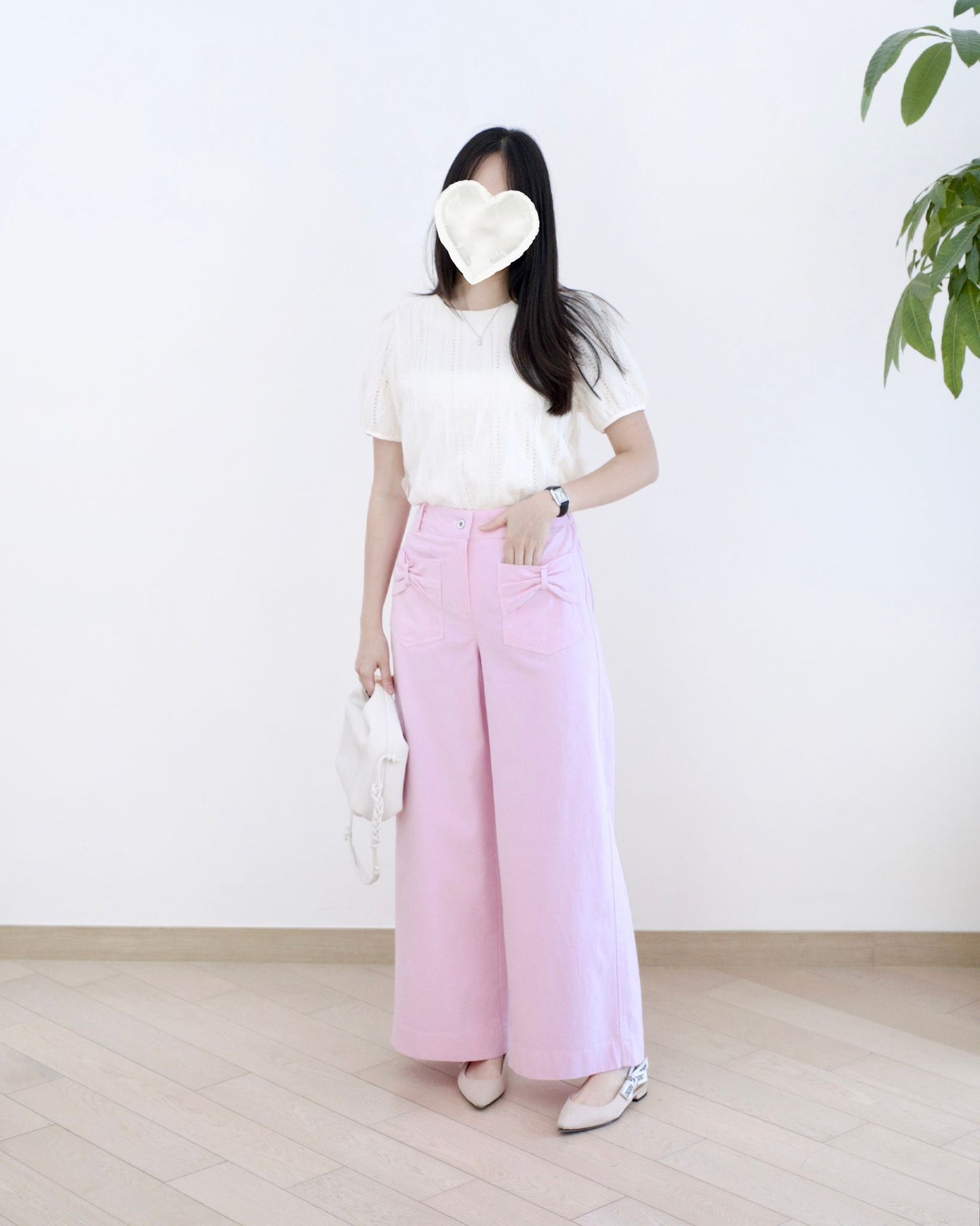 Moci 蝴蝶結口袋闊筒扯布褲