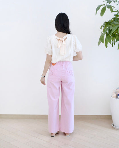 Moci 蝴蝶結口袋闊筒扯布褲