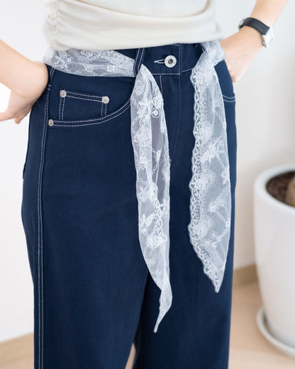 Moci 高腰撞褲腳Lace闊褲