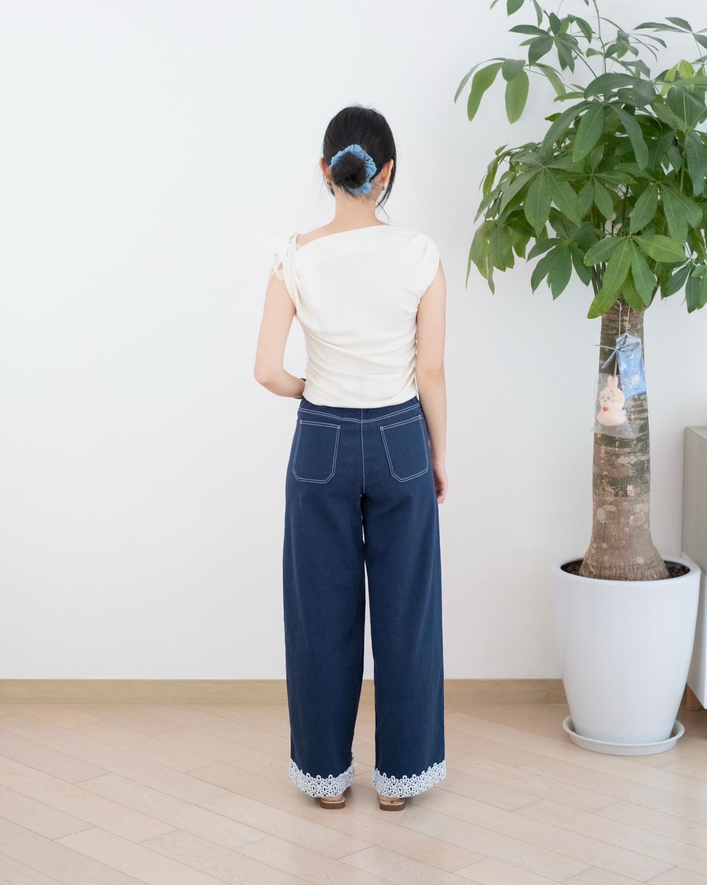 Moci 高腰撞褲腳Lace闊褲