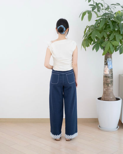 Moci 高腰撞褲腳Lace闊褲