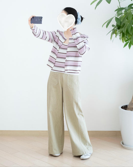 Moci 明線小口袋闊筒扯布褲
