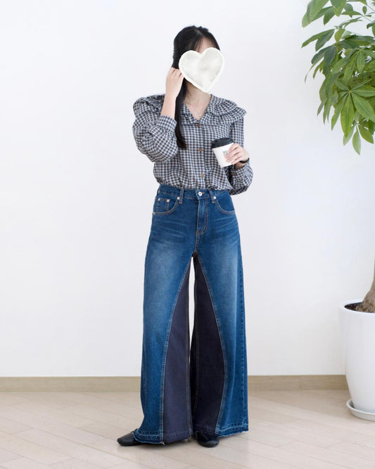 Moci 內側併接闊筒牛仔褲