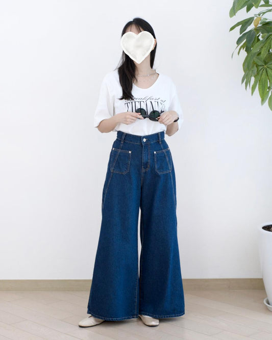 Moci 高腰闊筒牛仔褲