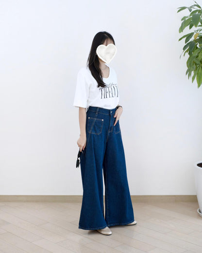 Moci 高腰闊筒牛仔褲