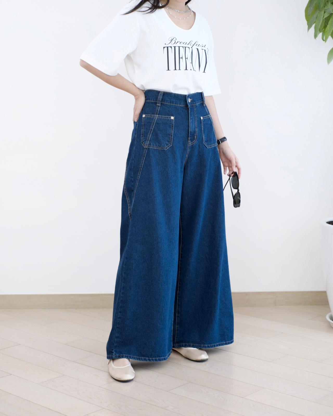 Moci 高腰闊筒牛仔褲