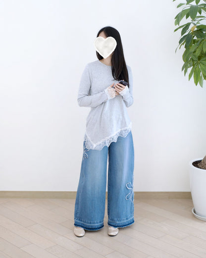 Moci 花花刺繡牛仔褲︎