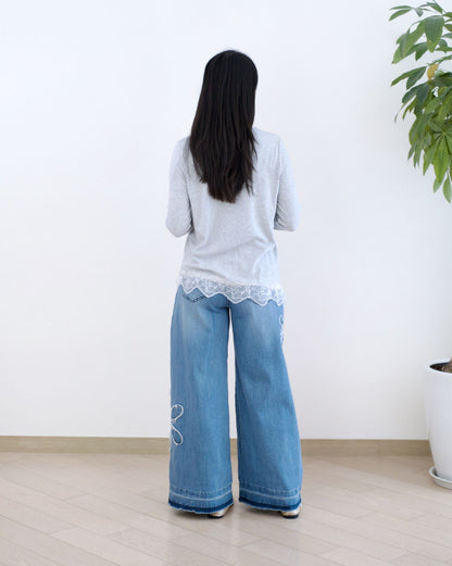 Moci 花花刺繡牛仔褲︎