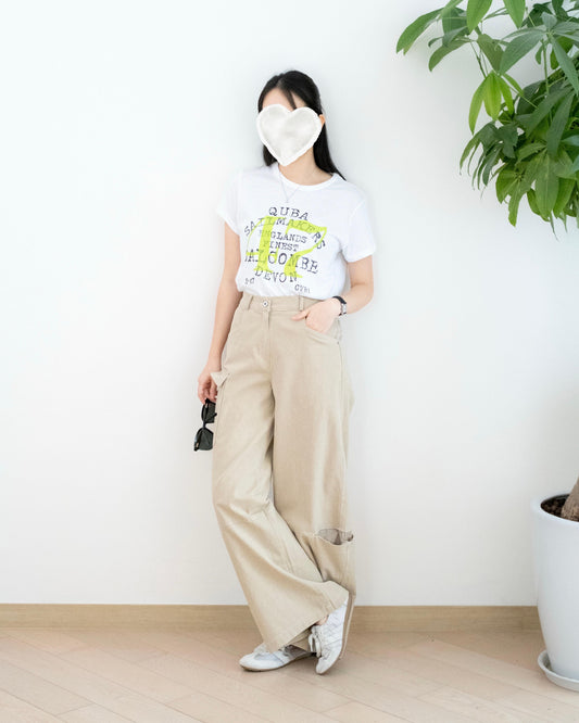 Moci 工裝口袋闊筒扯布褲