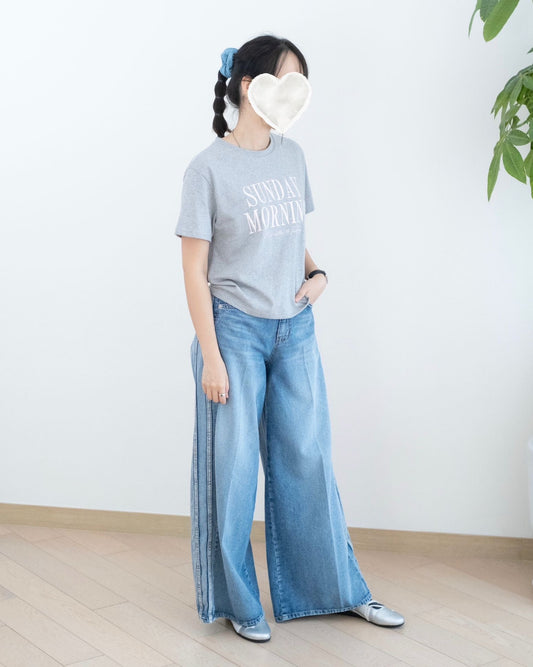 Moci 側併接闊筒牛仔褲