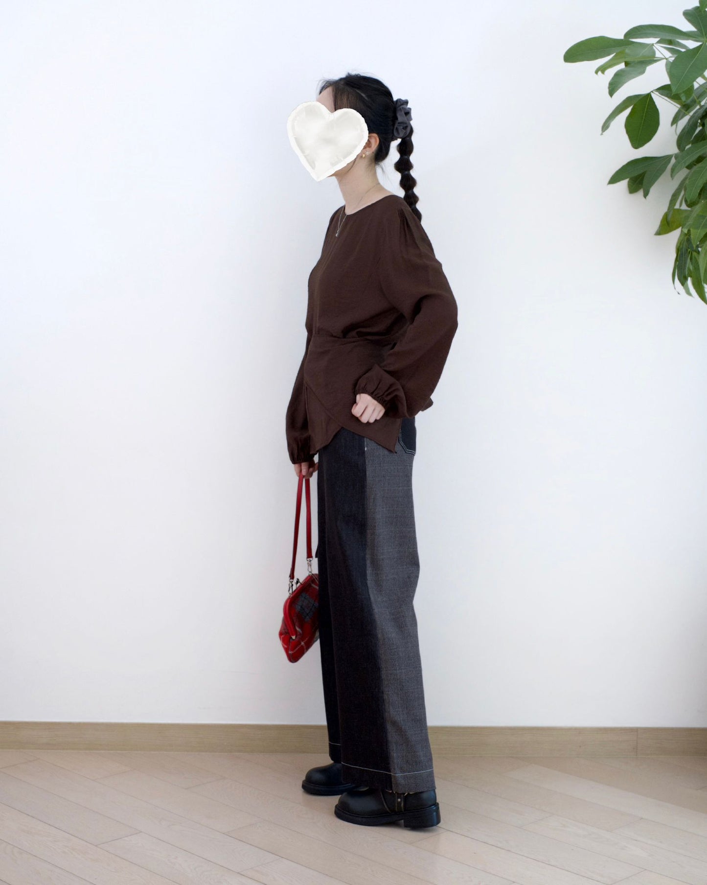 Moci 拼格仔布牛仔褲