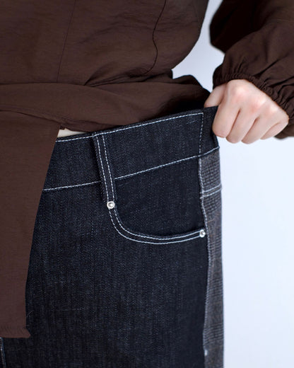 Moci 拼格仔布牛仔褲